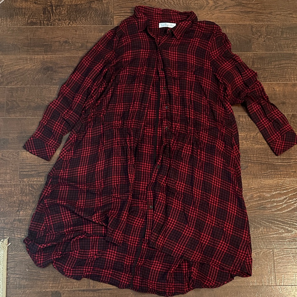 Time and Tru Red and Black Plaid Maxi Dress Size large.